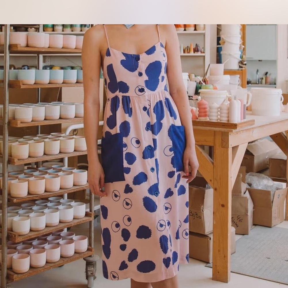 Lazy Oaf x Studio Arhoj Pink/blue Sleeveless Spaghetti Strap Dress